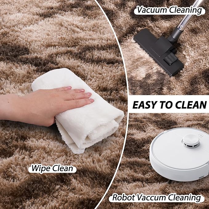 8x10 Area Rugs for Living Room, Ultra Soft Fluffy Large Shaggy Rug Carpet for Bedroom, Non-Slip Fuzzy Plush Rugs for Nursery Boys Girls Kids Room Modern Indoor Home Decor, Tie Dyed Brown