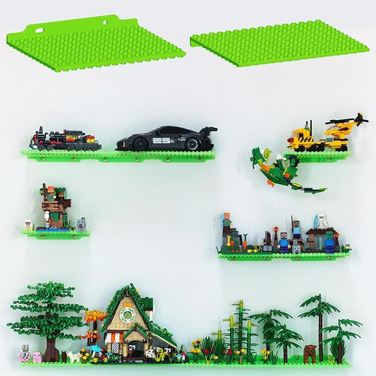 12 Wall Display Shelf for Lego Bricks, 4x5 inch Dual-Sided Floating Shelves with 16x13 Studs 4.8-4.9mm, Supports Up to 2 lbs with Screw, Baseplate Wall Mount for Builders Room Decor, Glow in The Dark