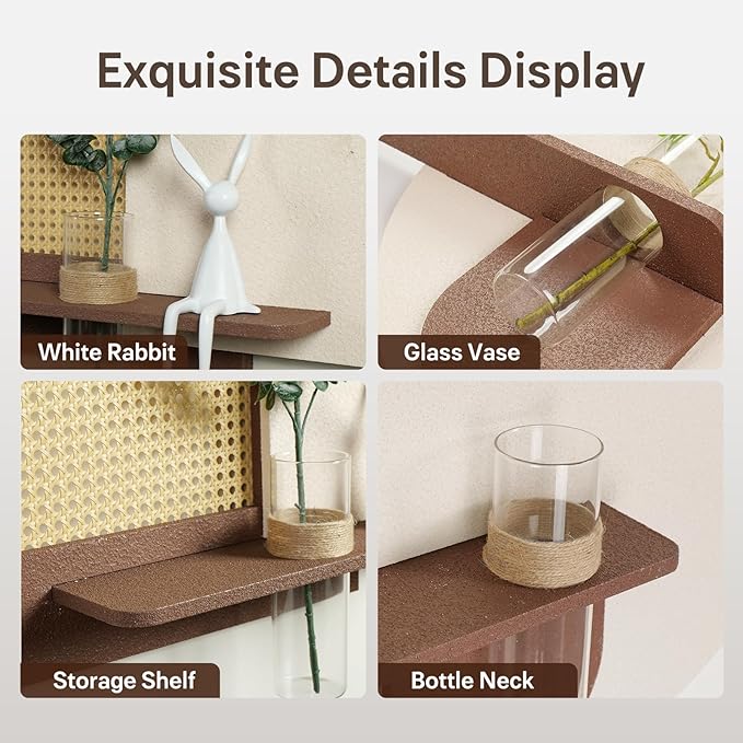 Troartos 3D Textured Boho Wall Decor with Shelf, Neutral Beige Brown Woven Rattan Sandstone Wall Art, Minimalist Arched Artwork for Living Room, Hallway, Kitchen, Bedroom, Office, 24x24 Inch