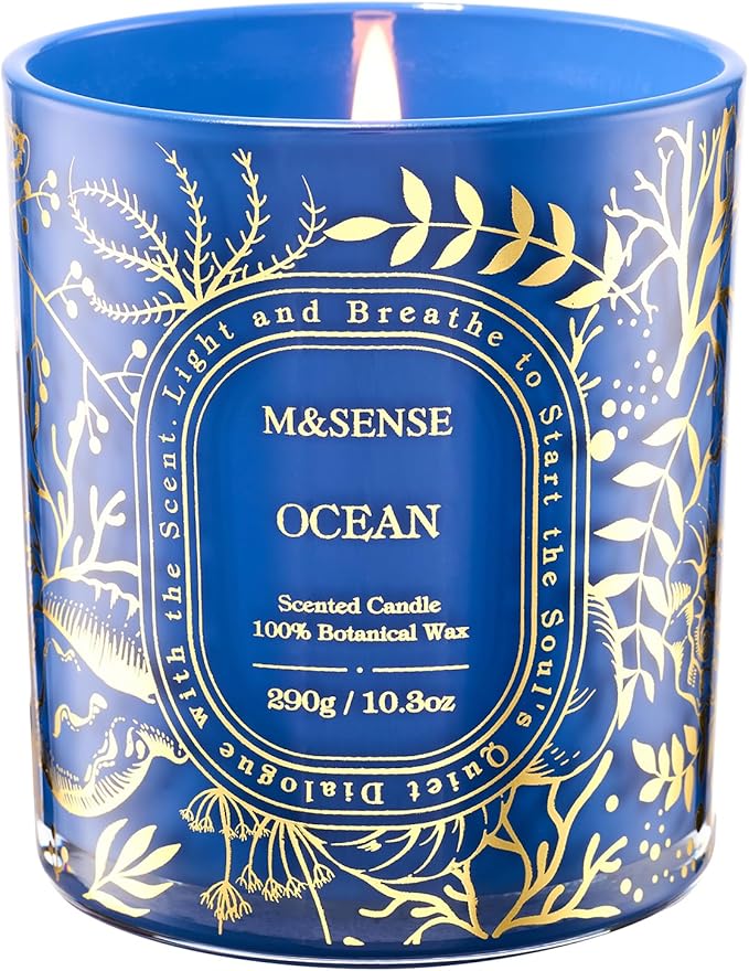M&SENSE Ocean Scented Candle, Natural Soy Wax Non-Toxic Candles for Home Scented, Clean Burn, 55 Hours Slow Burning 10.3oz, Fresh Relax Spa Home Fragrance House Decor