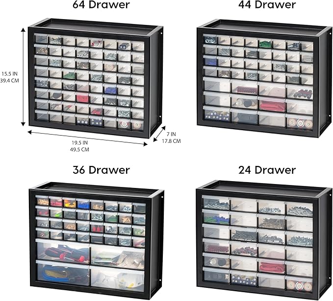 IRIS USA Small Parts Storage, Made in USA, Cabinet, 44-Drawer Organizer for Screws, Nuts, Bolts, Electronics, Hardware, Beads, Crafts, Building Bricks, Stackable Garage Storage – Black