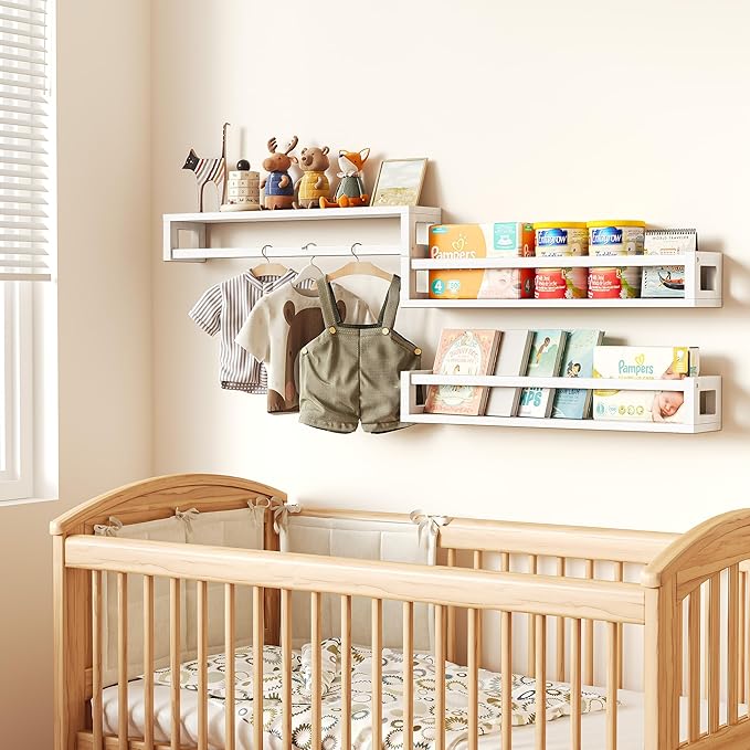 TidyCorner Upgraded Thick Floating Shelves - 24 Inch Multi-Use Wall-Mounted Bookshelves for Kids and Nursery, Ideal for Books, Toys, Spice Rack, Decor - White