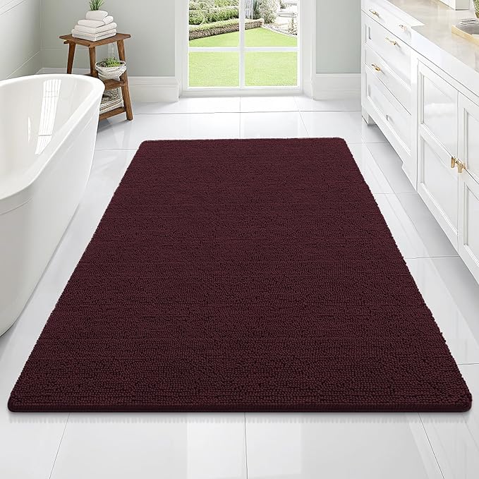 OLANLY Large Bathroom Rugs 70x46, Extra Soft Absorbent Chenille Bath Rugs, Rubber Backing Quick Dry, Machine Washable Bath Mats for Bathroom Floor, Tub and Shower, Home Decor Accessories, Black Cherry