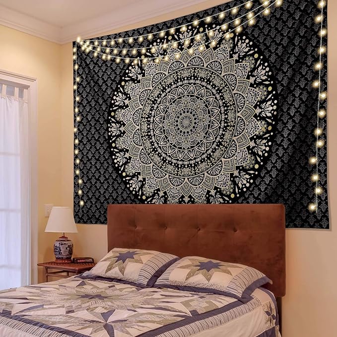Edeesky Black Mandala Tapestry Wall Hanging Psychedelic Medallion Wall Tapestry Aesthetic Indian Hippie Decor Bohemian Art Boho Home Decoration Blanket for Bedroom,Living Room,Dorm