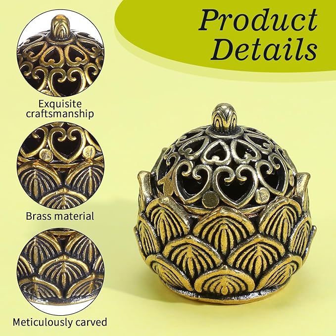 Thinp 2 Pcs Copper Lotus Incense Holder, Brass Lotus Incense Burner Mini Vintage Desktop Ornament for Cones Home Meditation Decor