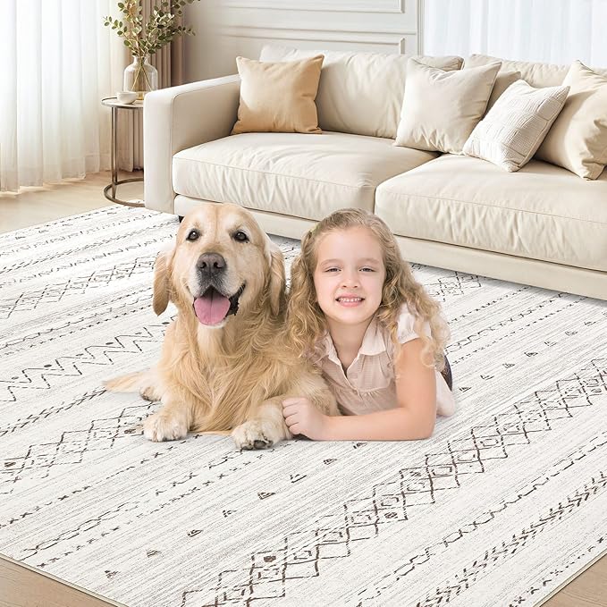 cotiled 6x9 Area Rug Living Room: Washable Boho Rugs with Non Slip Backing Large Soft Indoor Stain Resistant Carpet for Bedroom Farmhouse Dining Room Lightweight Home Decor Brown