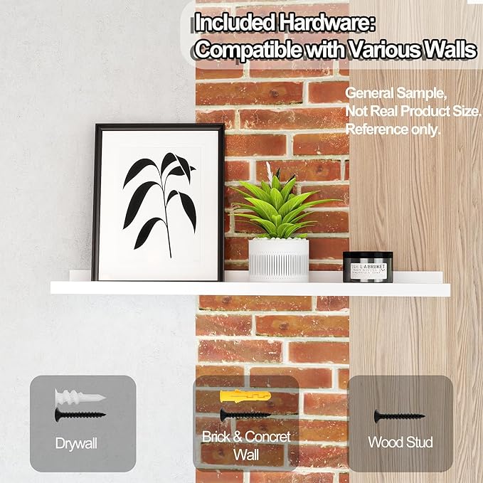 White Floating Shelves for Wall Decor, Long Wall Mounted Storage Shelf for Bedroom, Living Room, Bathroom, Kitchen, Nursery, Display Picture Ledge Shelf with Lip Set of 2-36 Inches, White