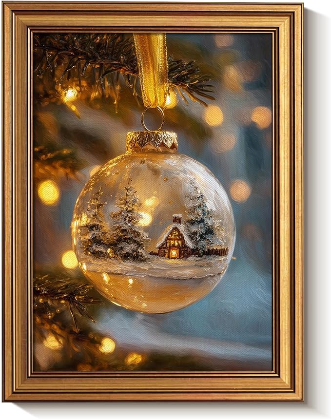 Bzstyleart Vintage Wall Art Decor Vintage Christmas Decorations Indoor, 12 x 16 Inch Modern Framed Christmas Canvas Wall Art Farmhouse Home Decor
