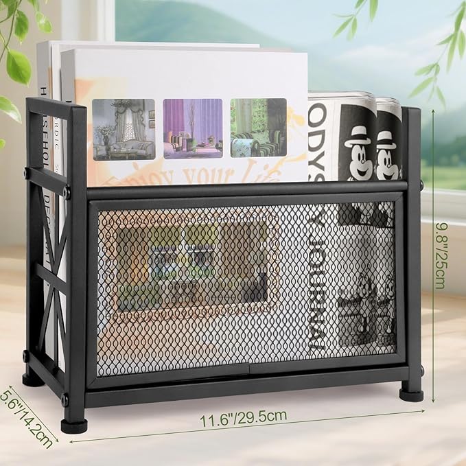 Magazine Rack Floor, Black Magazine Holder, Magazine Storage Basket, File Holder Organizer Stand, Metal Storage Shelf Box Bin Folder Organizer for Magazines, Books, Newspapers