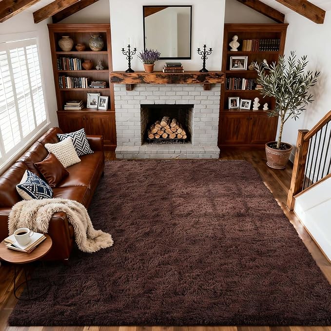 4x6 Ft Brown Shag Rugs for Bedroom Living Room, Ultra Soft Fluffy Furry Area Rug for Indoor Floor, Aesthetic Carpet for Home Decor