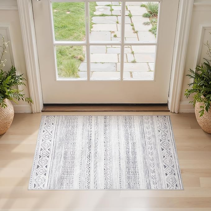cotiled Washable 2x3 Entryway Rug: Washable Boho Rugs with Non Slip Backing Small Soft Indoor Stain Resistant Carpet for Kitchen Front Lightweight Home Decor Dark Grey