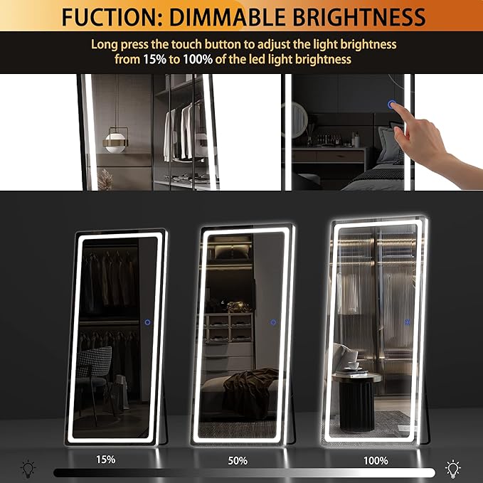 Hasipu Full Length Mirror with Lights, 65" x 22" LED Floor, Full Body Dressing Standing, Hanging Mounted Mirror, Round White