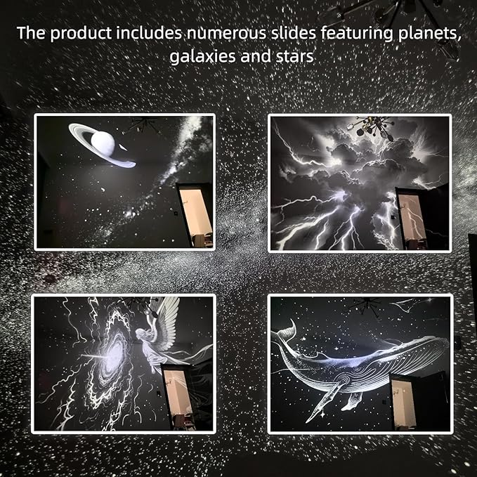Galaxy Projector Night Light, 2-in-1 Starry Sky Projector with Adjustable Brightness, 360° Rotating USB Mini Night Light for Kids Bedroom Room Decor(6 Films)