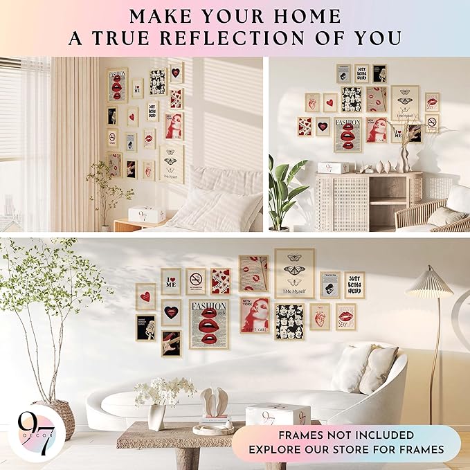 97 Decor Retro Downtown Girl Room Decor - Cute Y2k Room Decor 2000s Prints, Y2k Posters For Room Aesthetic Pictures, Vintage Red Wall Art For Teen Girls College Dorm Decorations (11x14 Unframed)