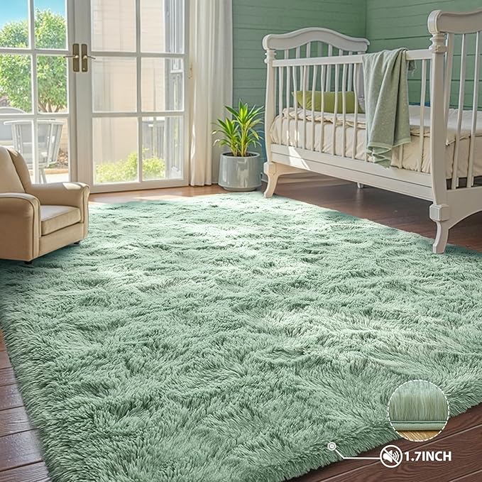6x9 Rug Sage Green Area Rugs for Living Room,Plush Soft Grass Fluffy Nursery Bedroom Carpet for Kids Teens Home Decor Aesthetic