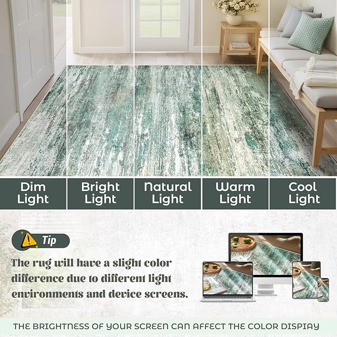 XLUEZ 8x10 Area Rugs for Living Room, Washable Modern Abstract Large Area Rug Neutral Soft Non Slip Kids Rug Stain Resistant Indoor Carpet for Bedroom Nursery Dining Room Playroom(Green, 8'x10')