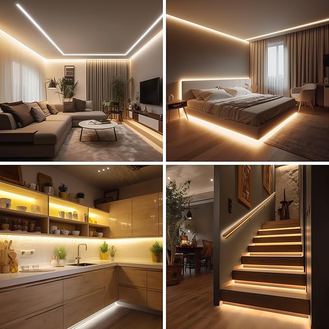 Pandery COB LED Strip Lights Warm White,24V Dimmable led Light Strip KIT with Remote and app Control,3000K 65FT/20m 8mm Wide Ra>90 Cuttable Flexible Strip Lights for Bedroom,Shelf,Cabinet