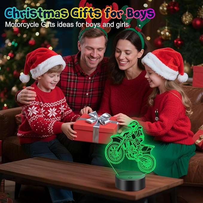 Linkax Bike Gifts Stocking Stuffers for Teens Boys Girls, 3D Illusion Lamp Night Light Room Decor 16 Colors Change, Birthday Gifts for 6 7 8 9 10 11 12 Year Old Boy