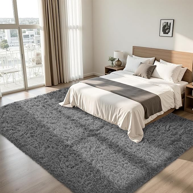 8x10 Area Rug for Living Room:Ultra Soft Fluffy Shag Dark Grey Rugs,Large Fuzzy Plush Indoor Non Slip Carpet Washable Rug for Bedroom Kids Nursery Office Dorm Modern Decor(Dark Grey 8'x10')