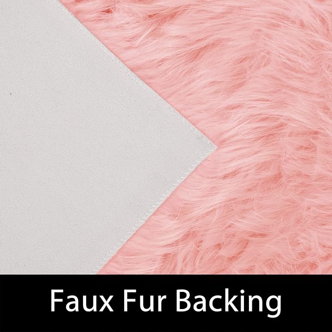 Latepis Pink Faux Fur 7'10"x9'10" Area Rug, Soft Plush Faux Fur Sheepskin Rugs for Living Room, Washable Fluffy Fuzzy Rug for Bedroom and Living Room, Luxury Room Decor, Rectangle