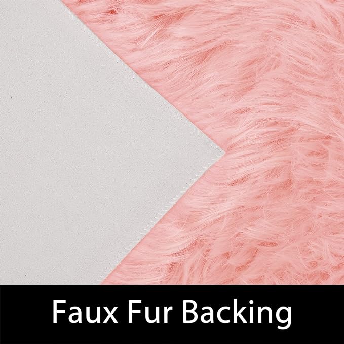 Latepis Pink Faux Fur 4'x5'10" Area Rug, Soft Plush Faux Fur Sheepskin Rugs for Living Room, Washable Fluffy Fuzzy Rug for Bedroom and Living Room, Luxury Room Decor, Rectangle