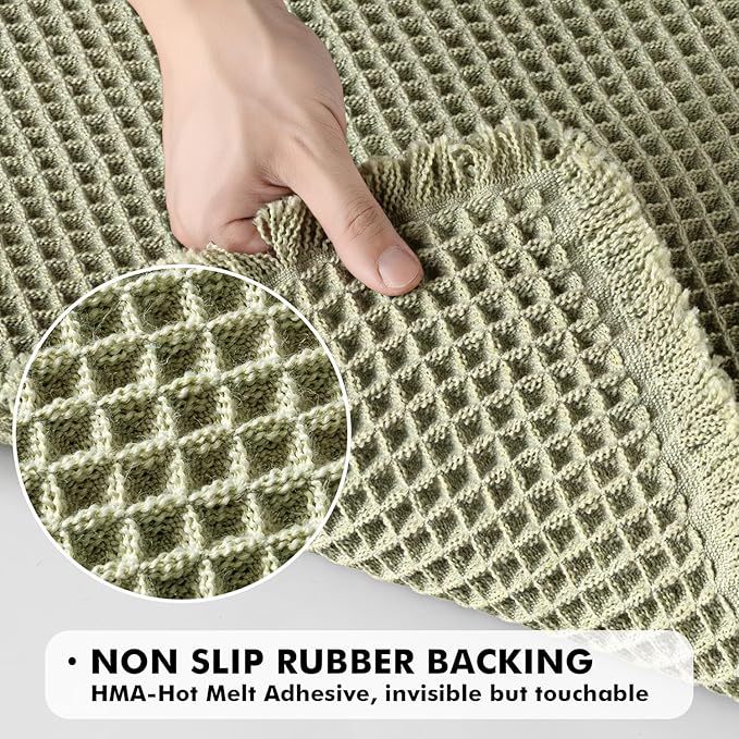 MIULEE Set of 2 Waffle Bathroom Rugs, Boho Bath Rugs Non Slip Washable, Super Absorbent Bath Mats, Ultra Soft Rubber Backed Shower Mats for Bathroom Floor, Tub and Shower, Sage Green, 17x24 Inch