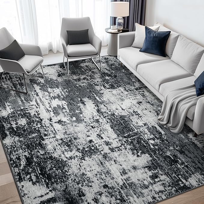 RELEANY Washable Area Rugs7'x9' Non-Slip Modern Abstract Soft for Living Room Entryway Bedroom Nursery, Print Pattern, Black Navy Blue Gray