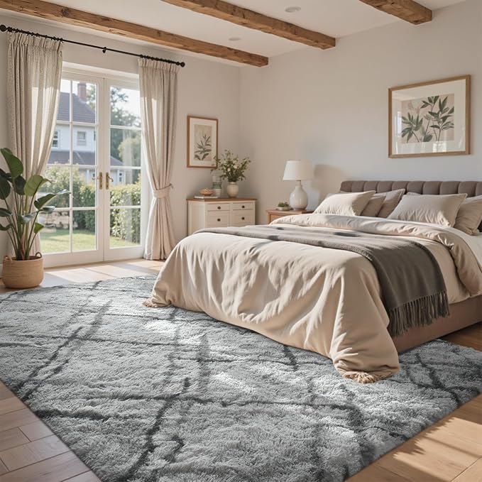 5x7 Area Rugs for Living Room, Grey Plush Fluffy Shaggy Bedroom Rugs Non-Slip, Ultra Soft Carpet for Nursery Kids PlayRoom Dorm Office Indoor