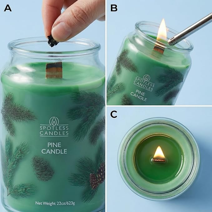 Pine Candle 22oz - Large Forest Aromatherapy Soy Blend Candle with Crackling Wooden Wick, 85 Hour Burn - Luxury Gift Box for Home Decor & Relaxation by Spotless Leopard