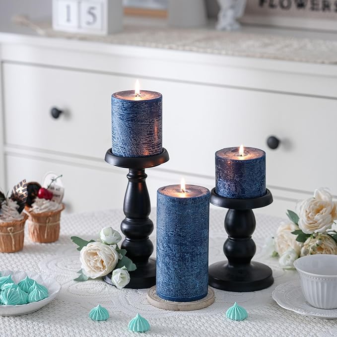 3x6 Inch Dark Blue Pillar Candles Set of 3 - Hand-Poured Unscented Candles, Long Clean Burning, Navy Blue Candle, Smokeless Dripless Candle for Dinner Table, Wedding, Home, Rustic Decor
