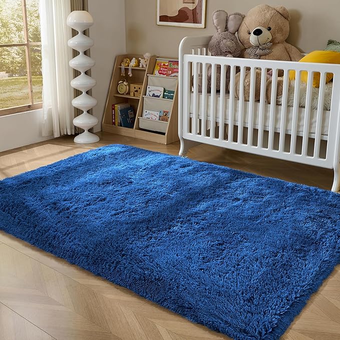 Fluffy Blue Rugs for Living Room - Large 9x12 Soft Plush Shag Rug for Living Room Nursery Kids Room - Non Slip Fuzzy Shaggy Floor Carpets for Girls Boys Play Room Dorm Decor, Royal Blue