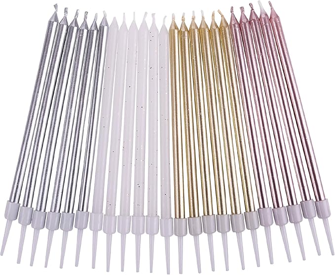 PHD CAKE Gold, Silver, Rose Gold, White, Long Birthday Candles in Holders, Cake Candles, Birthday Parties, Wedding Decorations, Party Candles, Celebrations