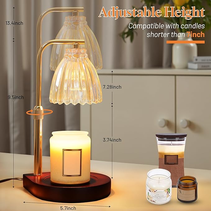 AIFEI Candle Warmer Lamp with Timer, Dimmable Candle Lamp with Adjustable Height, Birthday Gifts for Women Mom, House Warming Gifts New Home, Candle Lamp Warmer for Jar Candles with 2 Bulbs - Wood