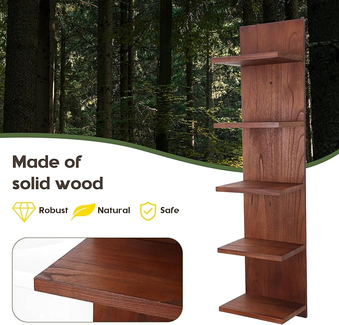 5 Tier Wall Shelf Unit,Vertical Column Shelf Floating Storage Home Decor Organizer,Display Floating Shelf for Bedroom, Living Room,Vanity -2 Pcs(Walnut)
