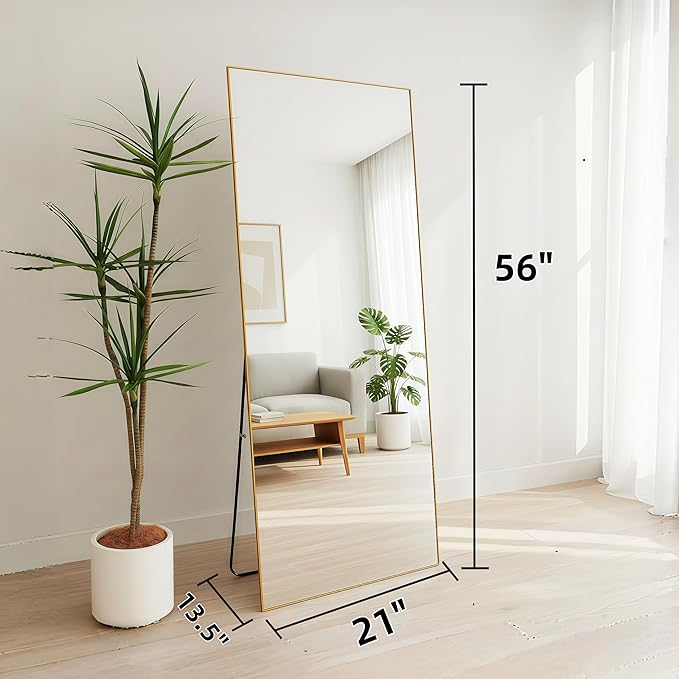 56"x21"Full Length Mirror, Rectangle Floor Mirrors with Aluminum Alloy Frame,Wall Mountable Tempered Glass Full Body Mirror for Wall Entryway Door Bedroom Bathroom Living Room,Gold