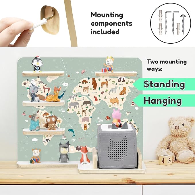 stadtecken Wooden Shelf for Music Box I Suitable for The Toniebox and Tonies I Perfect Storage in The Children's Room I for Setting up or Hanging (Atlas, Medium)