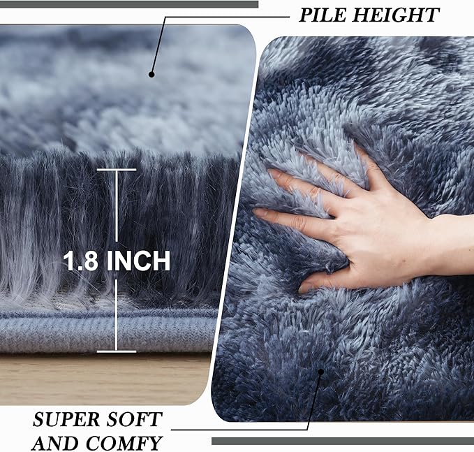 Fluffy Area Rug Living Room: Grey Shag Rug 6x9 Plush Rugs for Living Room - Large Fuzzy Soft Carpet (Tie-Dyed Dark Gray, 6x9 Feet)