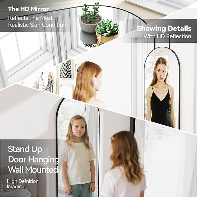 SCWF-GZ 57x20 Door Hanging Full Length Mirror, Floor (Height 5.7ft just Body in1.3ft) or Wall Mounted Metal Frame Arch Dressing Mirrors for Bedroom Bathroom Living Room 57 20 inch Black