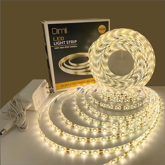 32.8FT Warm White LED Strip Lights Soft White 600 LEDs 3000K Waterproof Light Strip LED Lights for Bedroom, Kitchen Cabinets, Living Room, ETL Adapter Included (3000K Warm White, 32.8FT)