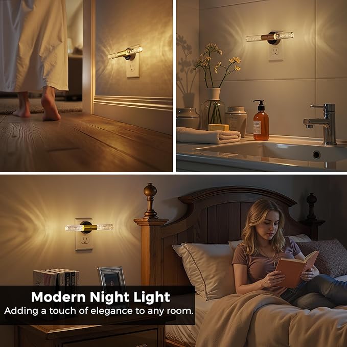 L LOHAS LED Night Light, Rotating Night Lights Plug into Wall, Light Sensor, Soft White 3 Level Dimmable LED Nightlight Plug in, Acrylic Bubble Mini Light for Bedroom Bathroom Hallway Adults, 1 Pack