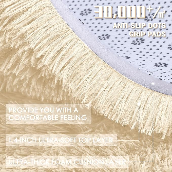 OLANLY 5x7 Machine Washable Large Area Rugs for Living Room, Bedroom, Soft Fluffy Shaggy Bedside Rug, Indoor Floor Carpet for Kids Girls and Boys, Dorms, Nursery, Home Decor Aesthetic, Cream