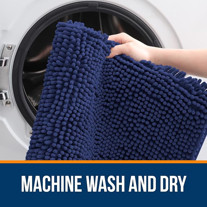 OLANLY Large Bathroom Rugs 47x32, Soft Absorbent Chenille Bath Rugs, Rubber Backing Quick Dry, Machine Washable Bath Mats for Bathroom Floor, Tub and Shower, Home Decor Accessories, Twilight Sapphire