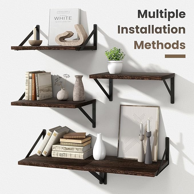 Marsmiles Floating Shelves for Wall, 12 Inch Deep Wood Wall Mounted Shelves Set of 2, 16W x 12D Rustic Wide Floating Shelves for Bedroom Kitchen Living Room, Rustic Brown