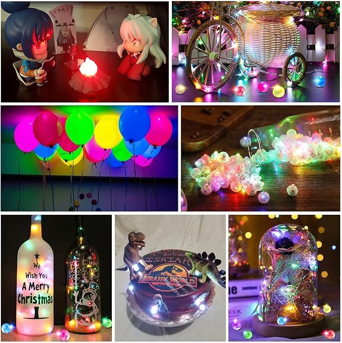 100Pcs Balloon Lights with Clear Hanging Line, Long Standby Time Mini Balloon Lights, LED Multicolor Flash Round Ball Lamp for Paper Lantern, Wedding, Birthday Halloween Easter Christmas Decorative