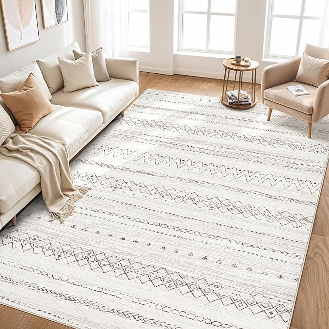 cotiled 7x9 Area Rug Living Room: Washable Boho Rugs with Non Slip Backing Large Soft Indoor Stain Resistant Carpet for Bedroom Farmhouse Dining Room Lightweight Home Decor Brown
