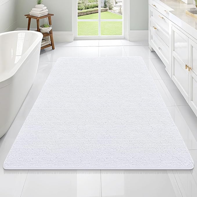 OLANLY Large Bathroom Rugs 70x46, Extra Soft Absorbent Chenille Bath Rugs, Rubber Backing Quick Dry, Machine Washable Bath Mats for Bathroom Floor, Tub and Shower, Home Decor Accessories, White