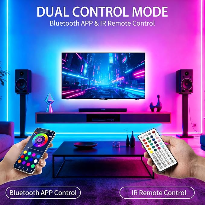 LED Strip Lights,RGB Music Sync Color Changing Led Lights with Smart App Control Remote & Remote Control,LED Lights for Bedroom,Room Essential,Sense of Atmosphere Decorations(65FT-1Roll)