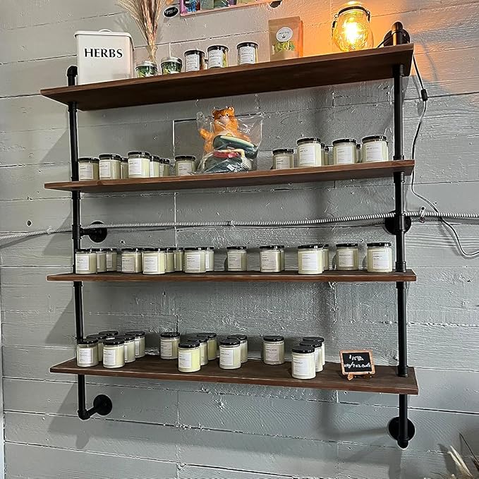 HDDFER Pipe Shelves Industrial Pipe Shelving Shelves Real Wood Industrial Floating Pipe Shelves with Wood Planks 36 inch Wall Shelves Rustic Hanging Bookshelf Farmhouse Kitchen Bar Shelving