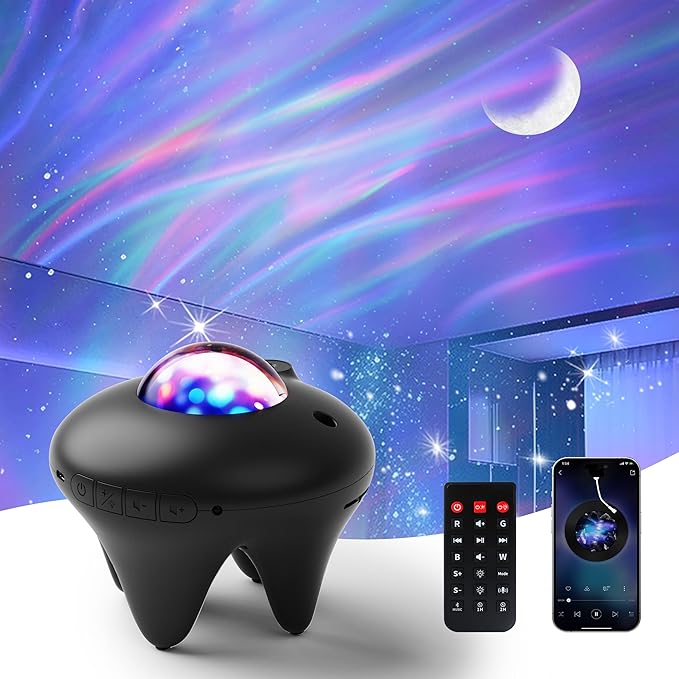 Galaxy Moon Projector, Star Night Light Projector with Bluetooth Connection for Music and Timer and Remote Control for Kids Adults Bedroom Party Bar Decoration (Black)
