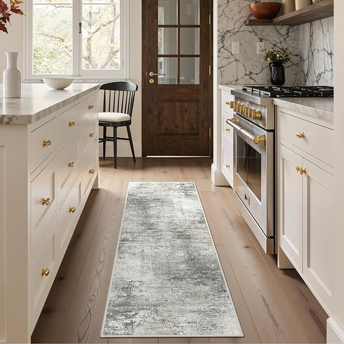 GENIMO Washable Rugs 2x5 Runner Rugs for Hallway Kitchen, Modern Lightweight Rug Ultra Soft Indoor Runner Rugs for Entryway, Low Pile Carpet with Non Slip Backing, Mist Grey